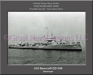 USS Bancroft DD 598 Personalized Canvas Ship Photo Print Navy Veteran Gift - Picture 1 of 1