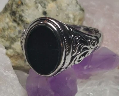 Anillo de plata ágata negra para hombre Foto 1 de 2