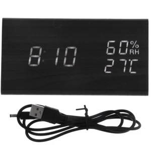Temperature and Humidity Alarm Clock Office Wooden Digital Desk Bedside - Picture 1 of 12