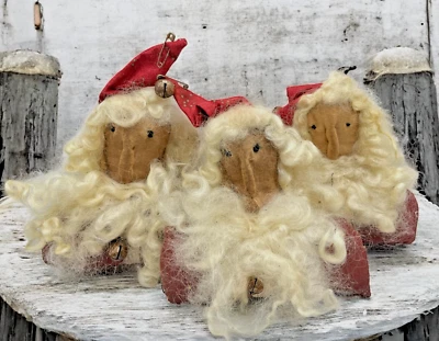 Arte Popular Navidad Viejo Mundo Busto de Papá Noel Tela Adornos Lote Hecho a Mano Primitivo Foto 1 de 4