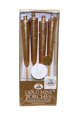 Boston Warehouse Gold Glam Mini Torch Candles Outdoor Patio Torches - Sealed Pkg - Image 1 of 4