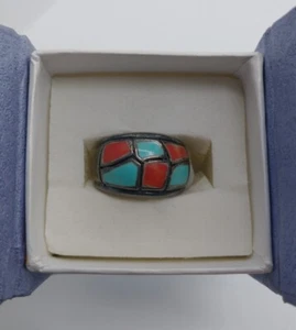 Southwestern Panels Turquoise Red 925 Sterling Silver Ring Size 7 Gorgeous NWT - Picture 1 of 8