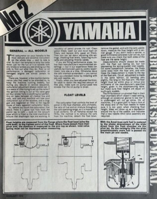 YAMAHA CARBURETTOR SET UP ORIGINAL 1978 ARTICLE COVERING 4 PAGES - Image 1 of 4