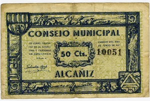 # ESPAÑA GUERRA CIVIL 1937 • ALCAÑIZ 50 CTS MUNICIPAL ☆ GUERRA CIVIL ESPAÑOLA ☆C5935 - Imagen 1 de 2