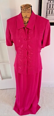 Karin Stevens размер 8 из двух частей короткий рукав куртка длинное платье ярко-розовый - Изображение 1 из 4