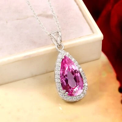 Fantastico Ceylon Zaffiro Rosa 925Silver Ciondolo Taglio a Pera Gemma 17x9MM - Immagine 1 di 4