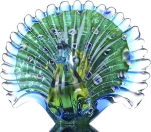 Mundgeblasene bunte Pfau Kunst Glas Tischplatte Skulptur Raumdeko Briefbeschwerer - Bild 1 von 7