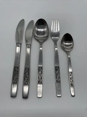 Amefa Stainless Holland Royal Damask 1 Teaspoon and 1 Dinner Fork 2 Knives Spoon - Image 1 of 4