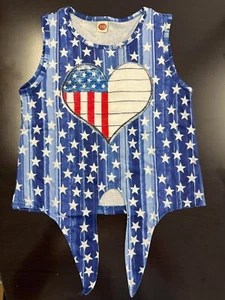 Girls White Red Blue  4th Of July Star Knotted Patriotic Tank Top Shirt sz 5/5T - Picture 1 of 2