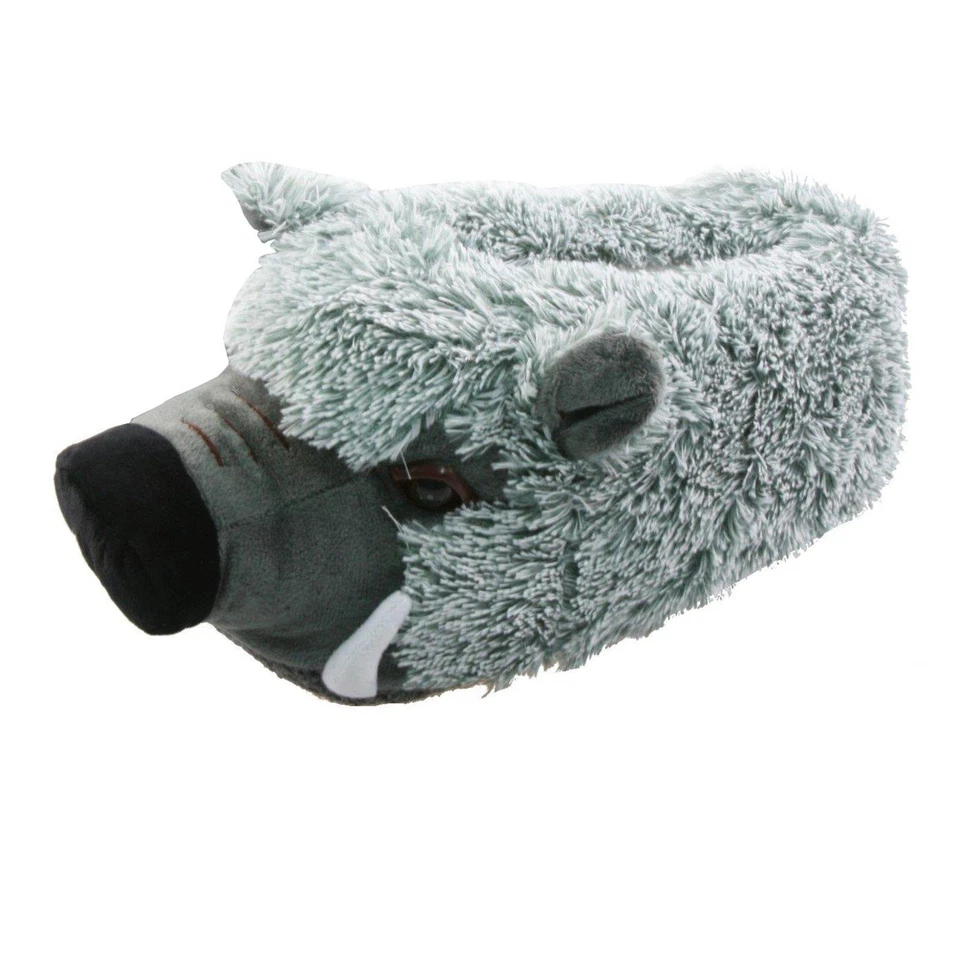 Wildschwein Tier Hausschuhe Pantoffel Puschen Schlappen Plüsch Herren Damen Grau - Bild 1 von 1