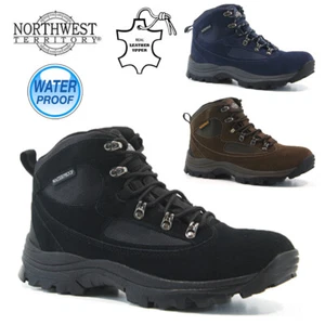 MENS WATERPROOF BOOTS LEATHER MEMORY FOAM WALKING HIKING ANKLE TRAINERS SHOES - Picture 1 of 11