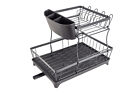 2 Tier Dish Drainer Rack with Drip Tray Cutlery Holder Plate Kitchen Sink UK