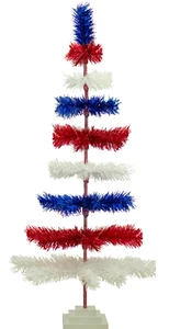4th of July Tinsel Christmas Tree, Classic Layered Style Red, White, & Blue 48'' - Picture 1 of 5