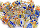 Bulk Pk of 50 Fiesta 16mm Glass Marble Players Clear w Red Blue Yellow Swirls