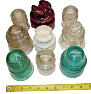 Glass Insulator Vtg Lot (9) Hemingray, Armstrong, Whitall Tatum & Others - Picture 1 of 7