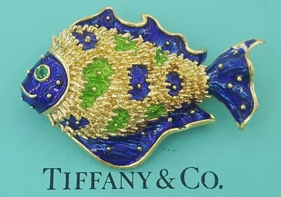 Broche de pez vintage Tiffany & Co Donald Claflin esmalte oro amarillo 18k años 60 Foto 1 de 4