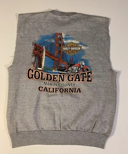 Felpa senza maniche vintage Harley Davidson uomo L grigia Golden Gate Marin County CA - Foto 1 di 9