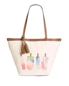 NWT Style CO printed tote canvas popsicle handbag shoulder satchel beige $62.50 - Picture 1 of 11
