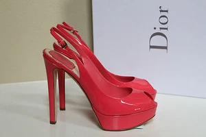 New 9.5 / 39.5 Christian Dior Pink Patent Leather Platform Slingback Pump Shoes - Picture 1 of 9