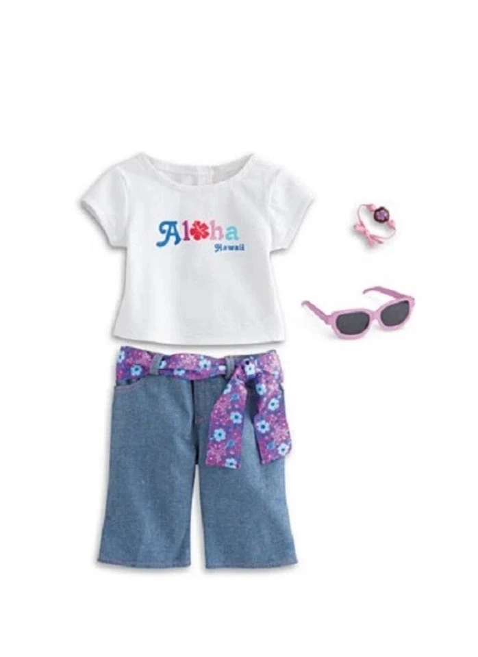 American Girl Kanani's ALOHA OUTFIT футболка брюки солнцезащитные очки комплект для куклы KANANI - Изображение 1 из 3