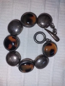 Bracciale vintage in argento sterling con cabochon legato 925 Punzone - Foto 1 di 7