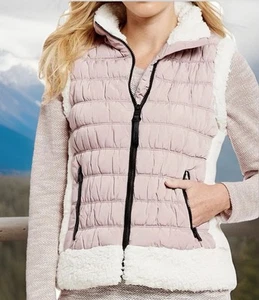 Calvin Klein Women’s Performance Pink Quilted Puffer Vest Coat Sherpa Stretch M - Picture 1 of 13