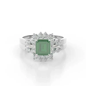 1.98 Ct Natural Emerald Diamond Wedding Proposal Solid 18K White Gold Ring - Picture 1 of 9