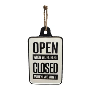 Rustic White Enamel Hanging Rope Open Closed Sign Door Business Shop Wall Decor - Picture 1 of 4