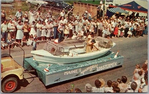 1955 ROCKLAND, Maine Postcard "MAINE SEAFOODS FESTIVAL" Parade Street Scene - Picture 1 of 2