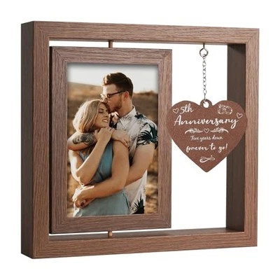 Year Anniversary Picture Frame for Couples - Personalized Rotating Wood 5th - Image 1 of 4