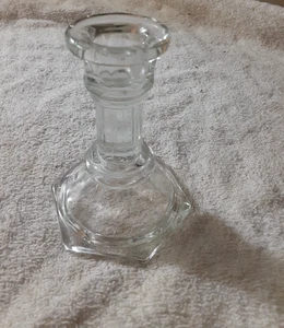 Clear Glass Candle Holder 6-Sided Base Taper Stick Holder 4.25” Tall - Picture 1 of 4