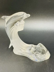Lenox (Germany) Crystal Glass Dolphin on Frosted Wave Votive Tea Light Holder - Picture 1 of 8