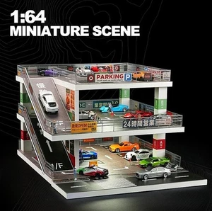 Diorama 1/64 Diecast Garage Modell LED Rampe Parkplatz Szene Vitrinenmodell - Bild 1 von 27