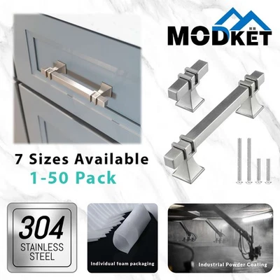 Brushed Nickel Traditional Cabinet Handles Pull Kitchen Hardware Stainless Steel - Image 1 of 4