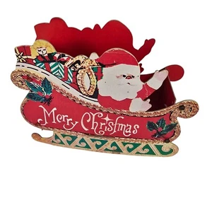 Vintage Christmas Card Holder Santa Sleigh Cardboard Folding Holiday Decoration - Picture 1 of 23