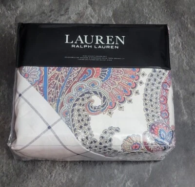 Lauren Ralph Lauren Carter Paisley King Duvet Cover Set 3 Piece Navy Coral New  - Image 1 of 4
