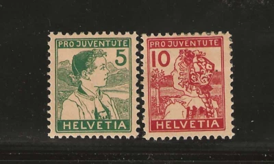 Switzerland Scott B2 & B3 mint hinged 1915 semi postal set (Boy, Girl) og f/vf - Image 1 of 2