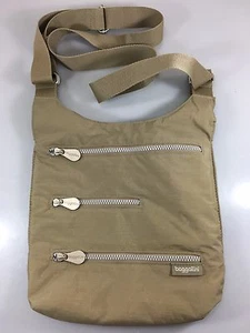 Baggallini Beige Caqui Nylon Bandolera Bolso de Hombro Bolso de Mano Forro Azul Cartera - Imagen 1 de 4
