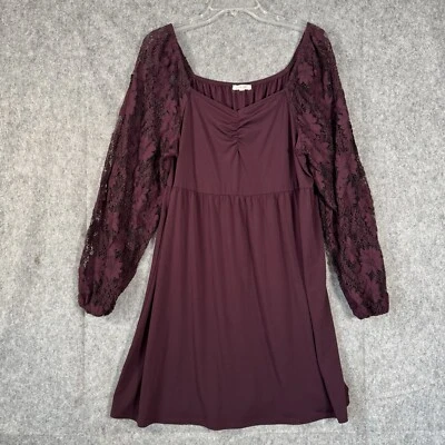 Vestido Babydoll Maurices Cinched Corpiño Talla XL Púrpura Manga Encaje Mini Campesino Foto 1 de 4