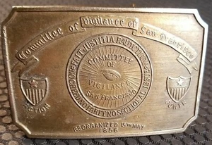 Hebilla de cinturón pesada HPC bronce Comité de Vigilancia San Francisco vintage  - Imagen 1 de 24