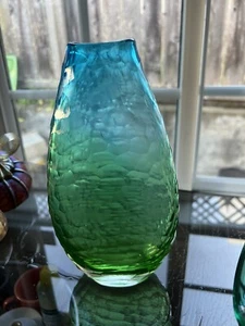 Vintage Amorphous Blue Green Art Glass Vase - Picture 1 of 9