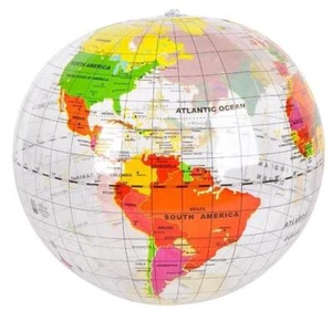 Paquete de 2 bolas de playa inflables transparentes globo terráqueo mapa de la tierra de 16 - Imagen 1 de 1