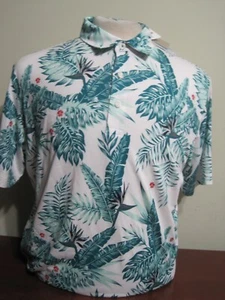 Puma CLOUDSPUN Mens medium Aloha Golf Polo WHITE GLOW-PACIFIC GREEN 621556 NEW - Picture 1 of 6