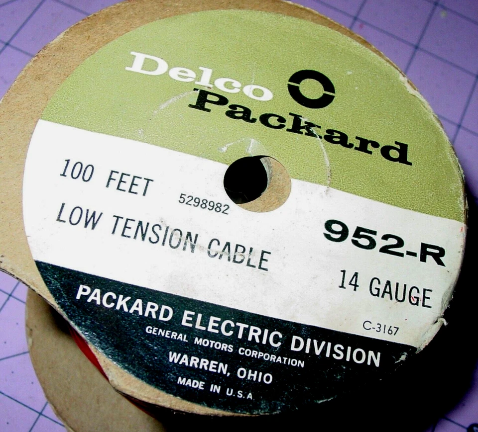 Vintage Delco Packard Low Tension Cable Red Wire 14 Gauge 952-R GM Motors USA - Image 1 of 4