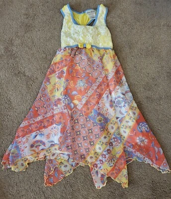 JONA MICHELLE SLEEVELESS FLORAL SUMMER DRESS Girls Size 8 Yellow Blue White - Image 1 of 4