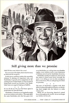 PRINT AD 1942 Studebaker Soldiers in Overalls WWII 6.5 x 10 - Image 1 of 3