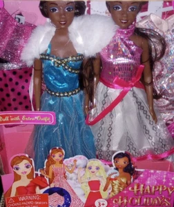 2 Black Christmas Dolls African American Holiday Dress Shoes Toy Doll Clothes  - Picture 1 of 20