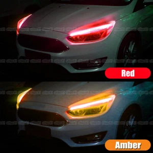 Red Amber LED Car Daytime Running Light Strip Turn Signal Lamp Accessories - Picture 1 of 9