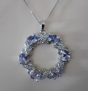 IOLITE AND DIAMONDS PENDANT 14CT WHITE GOLD OVER STERLING SILVER 925 GIFT - Picture 1 of 13