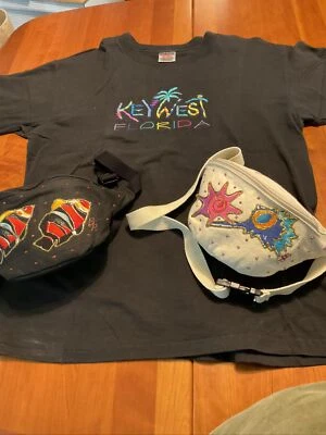 Riñoneras Florida Keys (2) pintura y brillo sobre lienzo + camiseta bordada de bonificación, L  Foto 1 de 4